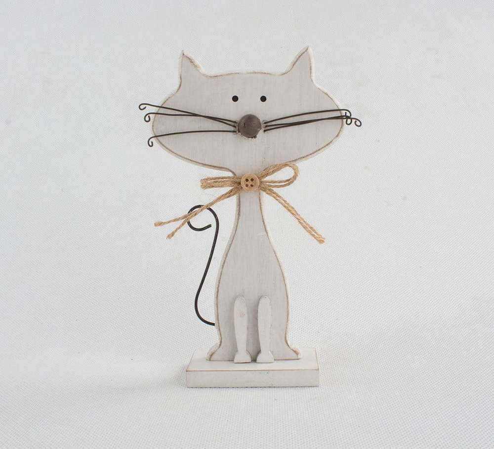 Bílá dřevěná dekorace ve tvaru kočky Dakls Cats