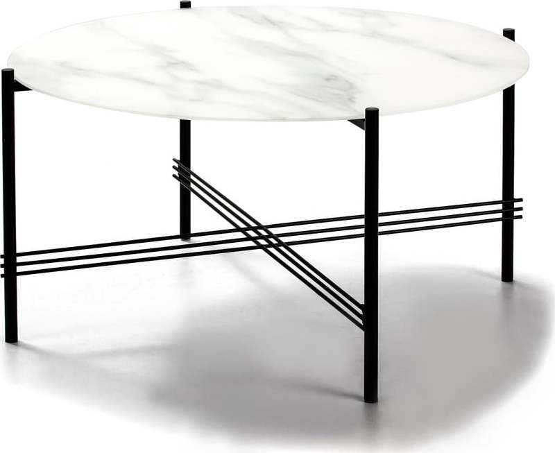 Bílo-černý konferenční stolek se skleněnou deskou v mramorovém dekoru Marckeric