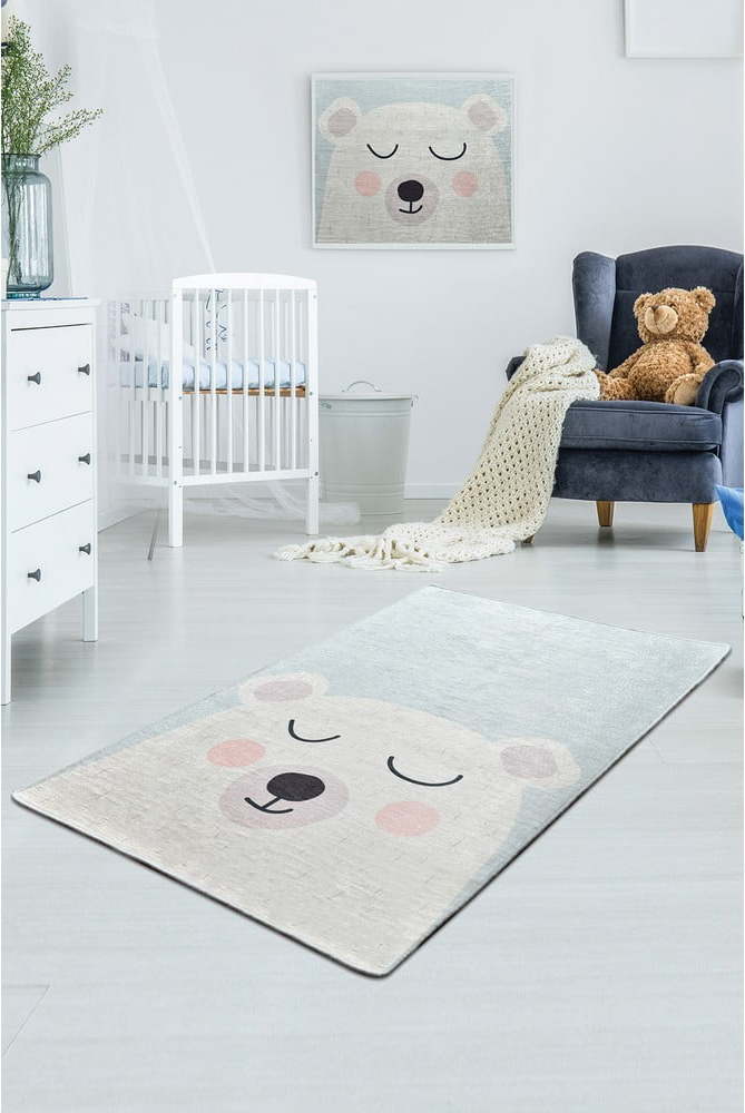 Bílo-modrý dětský protiskluzový koberec Chilai Baby Bear