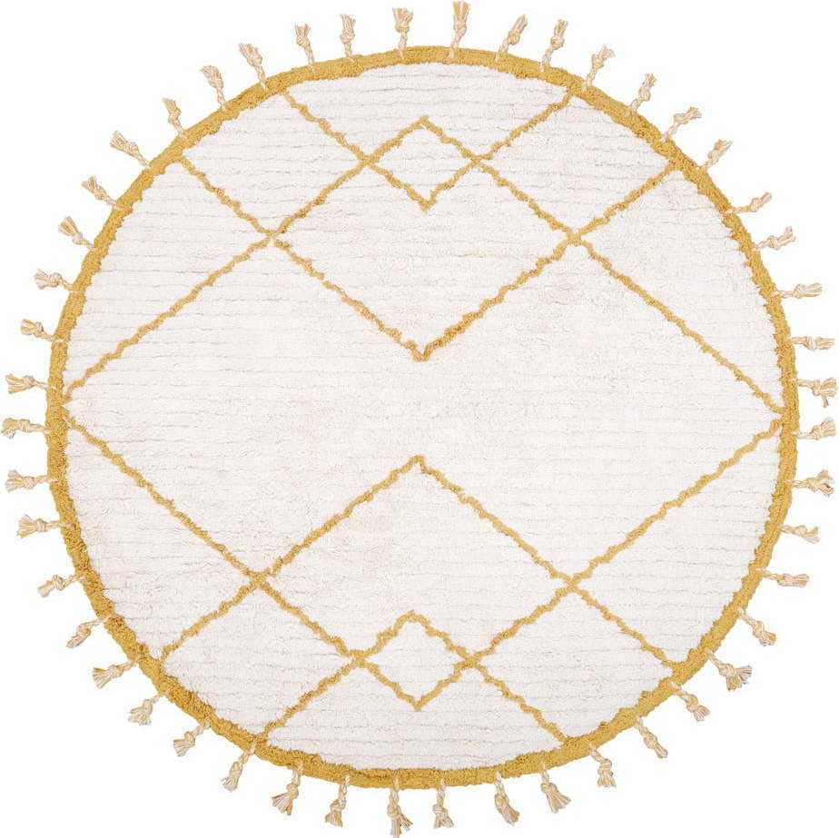 Bílo-žlutý bavlněný ručně vyrobený koberec Nattiot Come