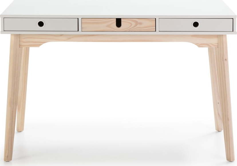 Bílý psací stůl s nohami z borovicového dřeva Marckeric Kiara Marckeric