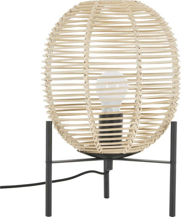 Černá stolní lampa s ratanovým stínidlem Westwing Collection Wasa