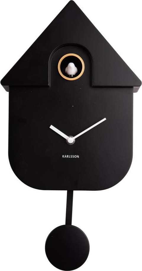 Černé nástěnné kyvadlové hodiny Karlsson Modern Cuckoo