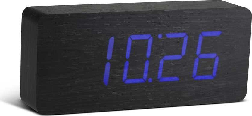 Černý budík s modrým LED displejem Gingko Slab Click Clock Gingko