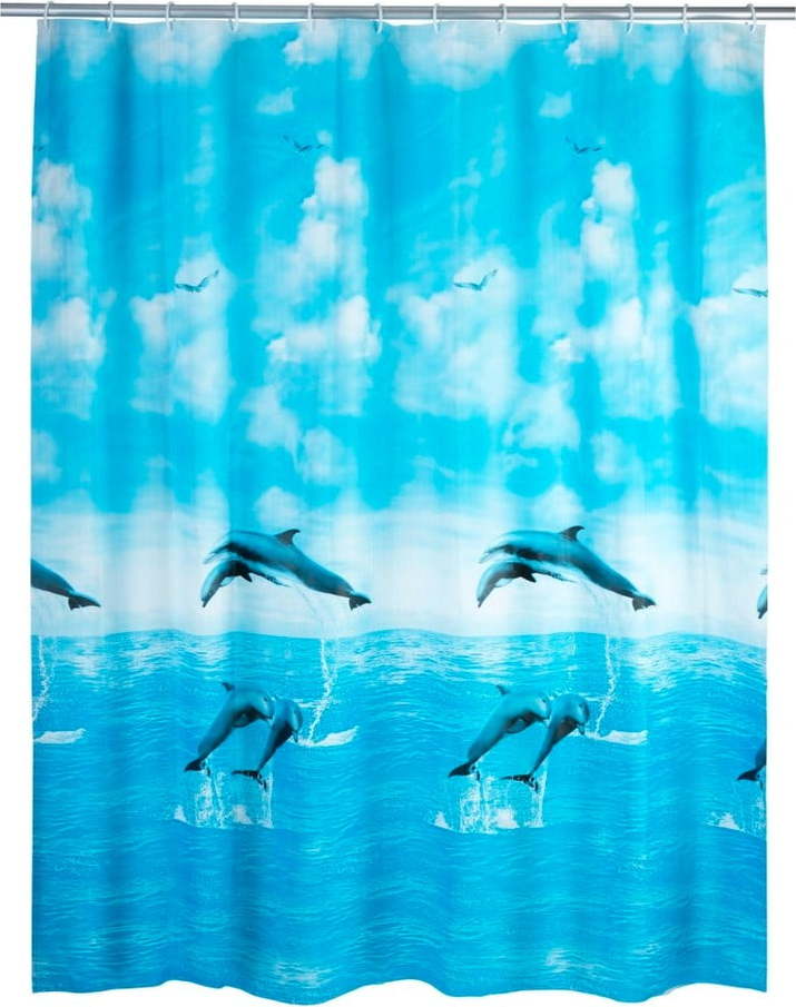 Modrý sprchový závěs Wenko Dolphin