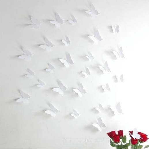 Sada 12 bílých samolepek s 3D efektem Ambiance Butterflies Ambiance