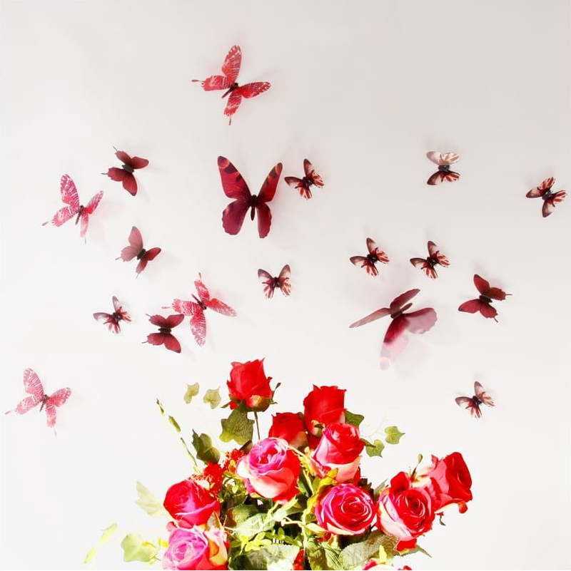 Sada 18 červených adhezivních 3D samolepek Ambiance Butterflies Chic Ambiance