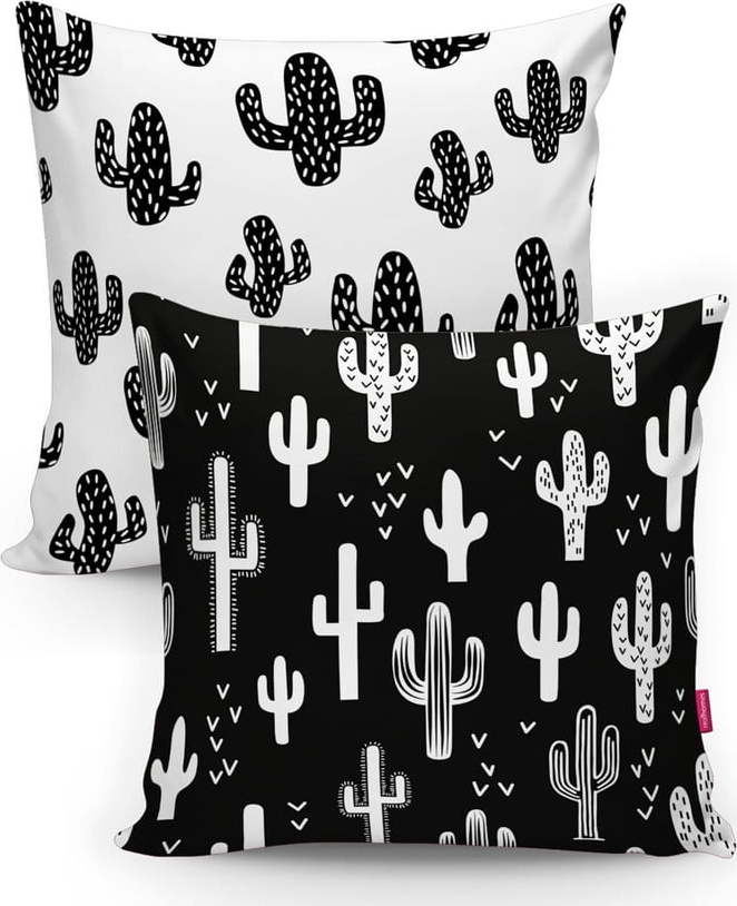Sada 2 povlaků na polštáře Minimalist Cushion Covers BW Cactuses