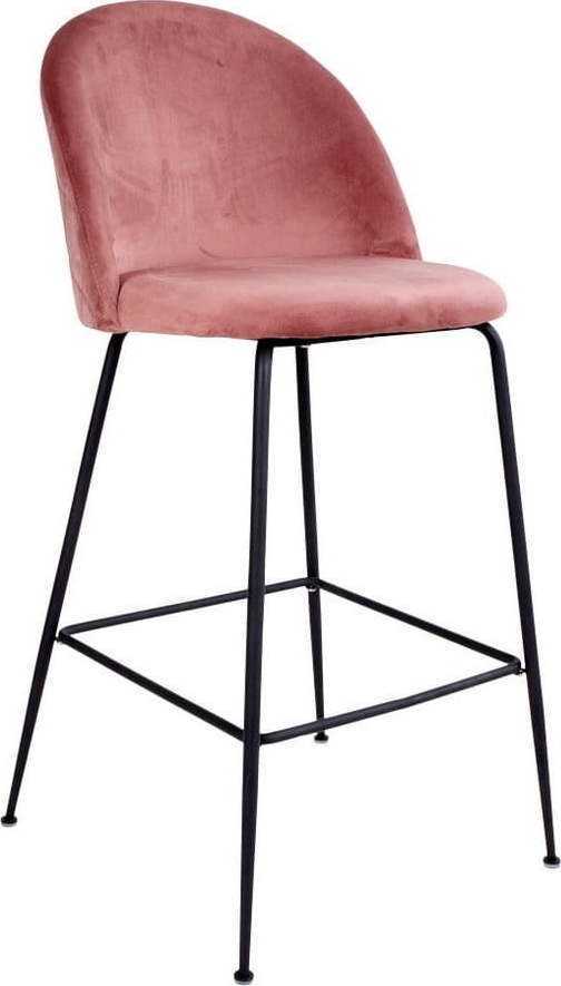 Sada 2 růžových barových židlí se sametovým potahem s nohami černé barvy House Nordic Lausanne House Nordic