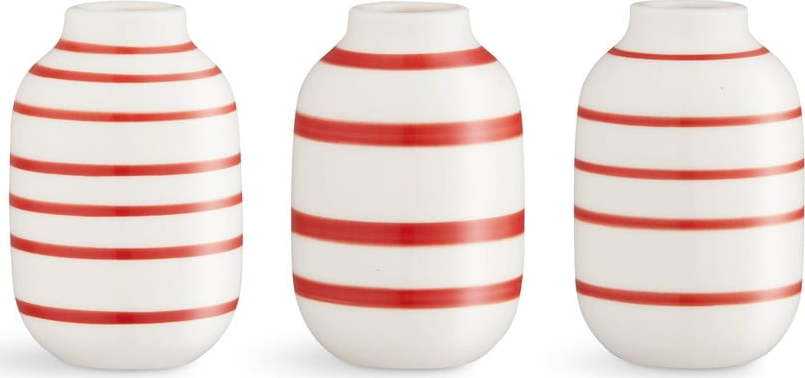 Sada 3 miniaturních bílo-červených pruhovaných porcelánových váz Kähler Design Omaggio Kähler Design