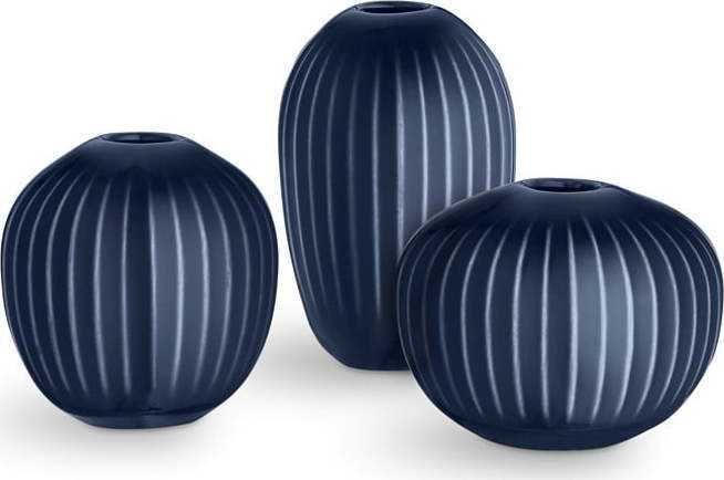 Sada 3 miniaturních kameninových tmavě modrých váz Kähler Design Hammershoi Miniature Kähler Design