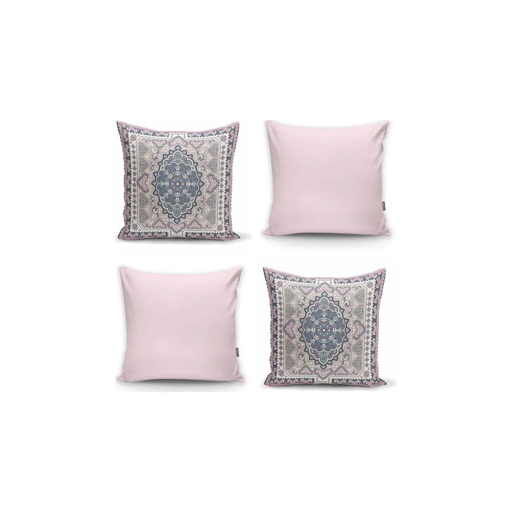 Sada 4 dekorativních povlaků na polštáře Minimalist Cushion Covers Pink Ethnic