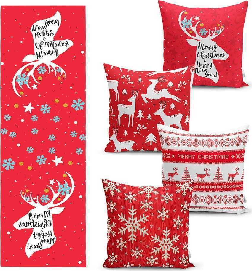 Sada 4 vánočních povlaků na polštář a běhounu na stůl Minimalist Cushion Covers Joy Minimalist Cushion Covers