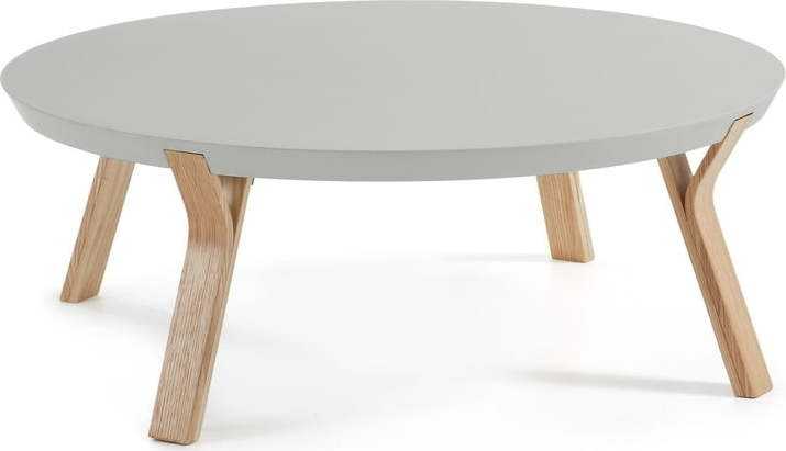 Světle šedý konferenční stolek s nohami z jasanového dřeva Kave Home Solid