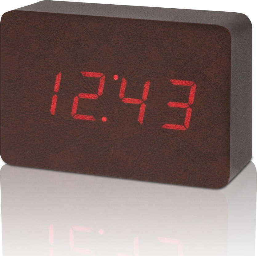 Tmavě hnědý budík s červeným LED displejem Gingko Brick Click Clock Gingko