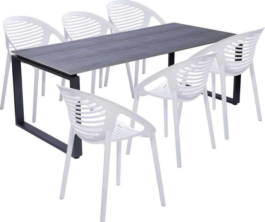 Zahradní jídelní set pro 6 osob s bílou židlí Joanna a stolem Strong