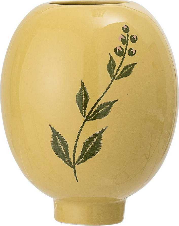Žluto-zelená váza z kameniny Bloomingville Rose Bloomingville