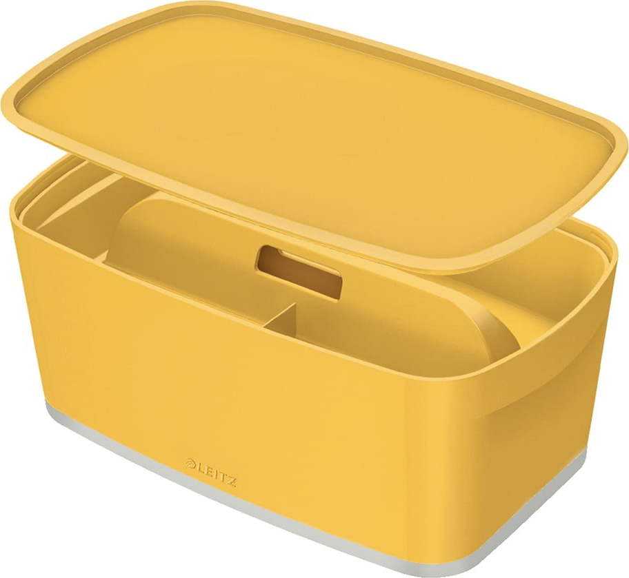 Žlutý úložný box s víkem a organizérem Leitz Cosy