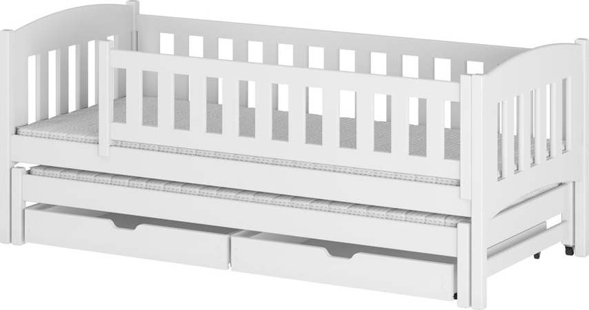 Bílá dětská postel s výsuvným lůžkem s úložným prostorem 80x200 cm Amelka - Lano Meble Lano Meble
