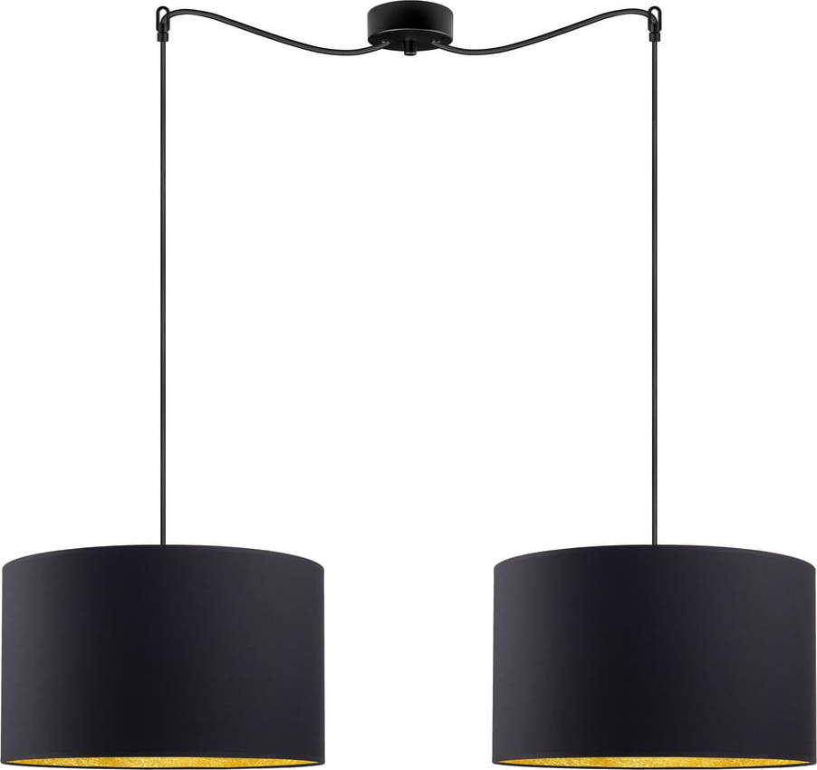 Černé dvouramenné závěsné svítidlo s detaily ve zlaté barvě Sotto Luce Mika Sotto Luce