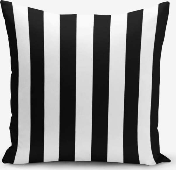 Černo-bílý povlak na polštář s příměsí bavlny Minimalist Cushion Covers Black White Striped