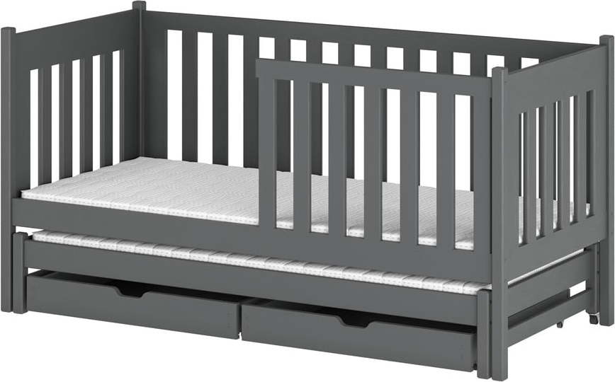 Tmavě šedá dětská postel s výsuvným lůžkem s úložným prostorem 90x190 cm Kaja V5 - Lano Meble Lano Meble