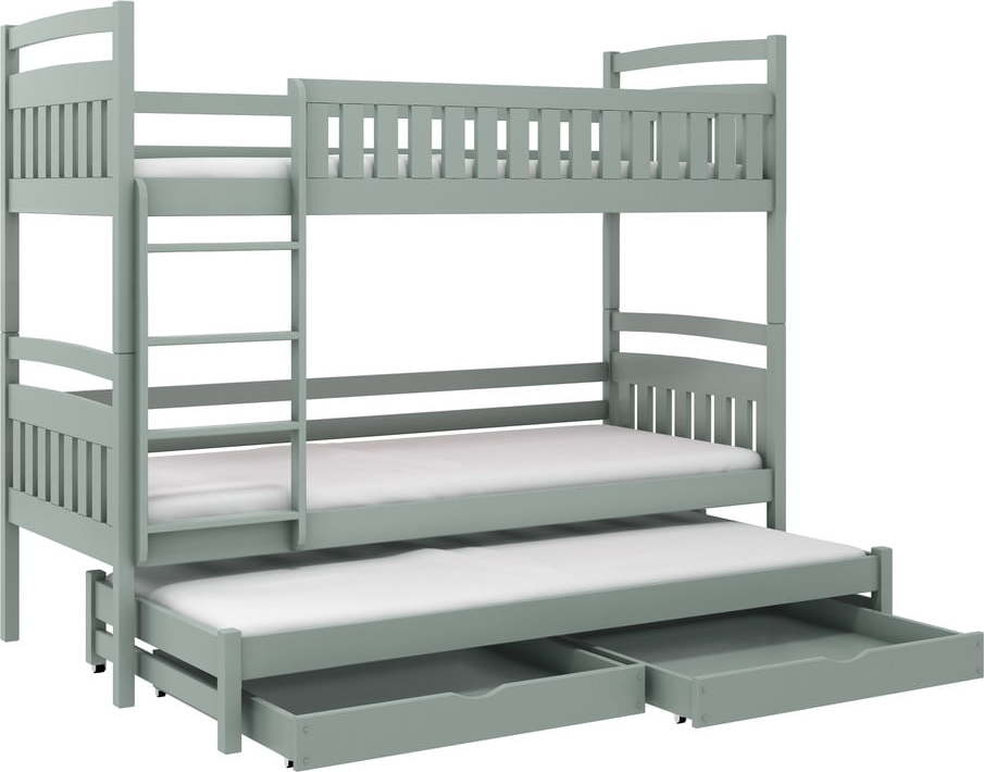 Šedá patrová dětská postel s úložným prostorem 90x200 cm Blanka - Lano Meble Lano Meble