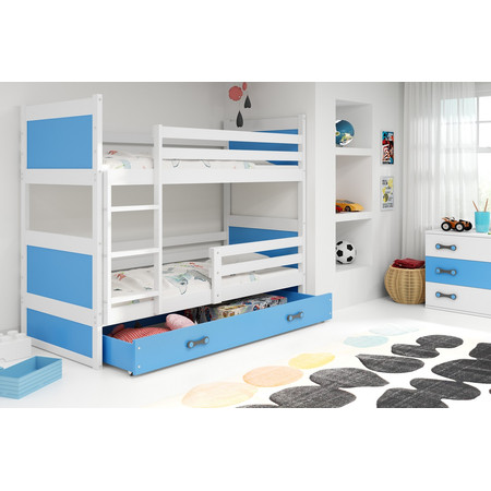 Dětská patrová postel RICO 190x80 cm Modrá Bílá BMS