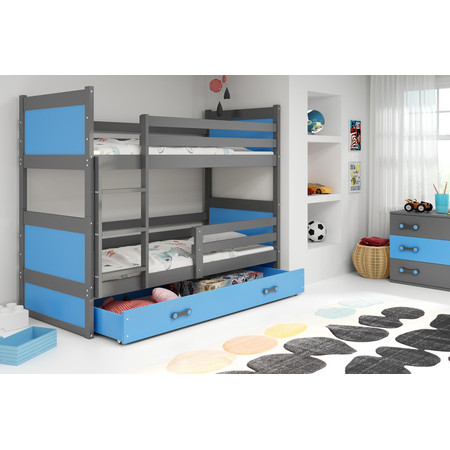 Dětská patrová postel RICO 190x80 cm Modrá Šedá BMS