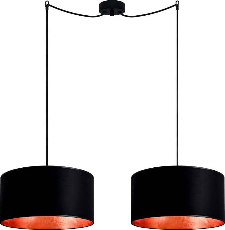Černé závěsné dvouramenné svítidlo s vnitřkem v měděné barvě Sotto Luce Mika