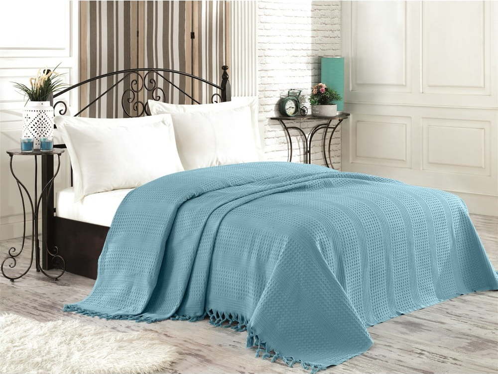 Modrý bavlněný přehoz přes postel na dvoulůžko Mijolnir