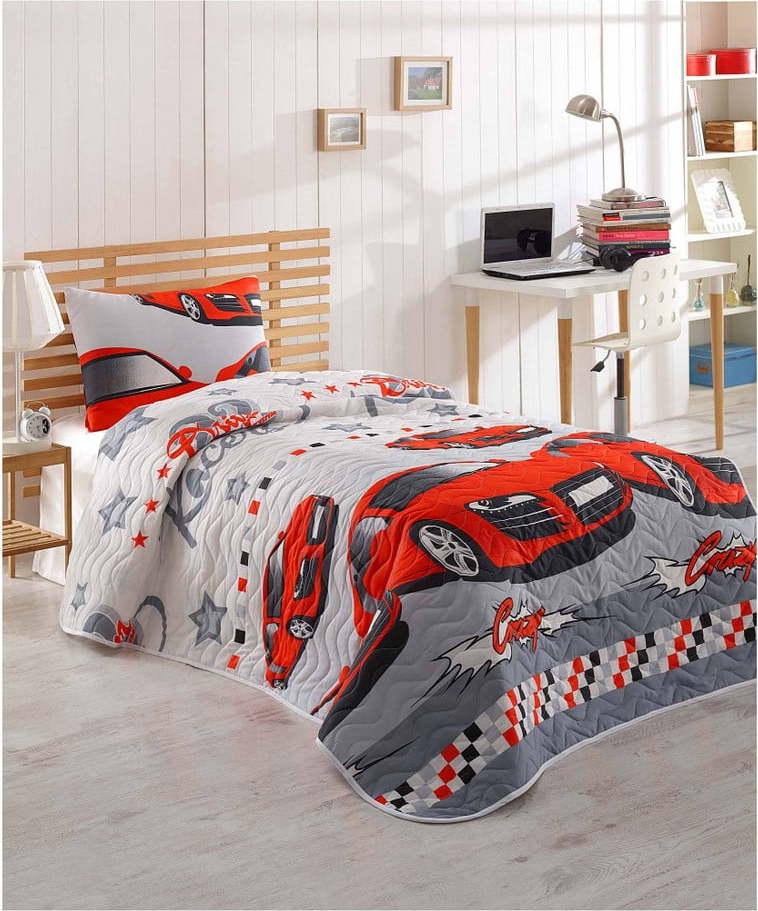 Set přehozu přes postel a povlaku na polštář s příměsí bavlny Eponj Home Crazy Red