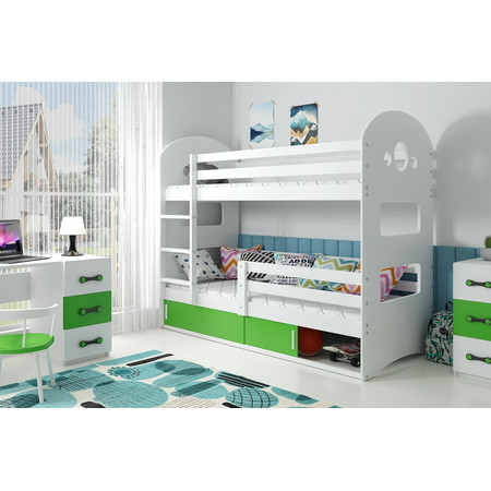 Dětská patrová postel DOMINIK s úložným prostorem 80x190 cm - bílá Zelená BMS