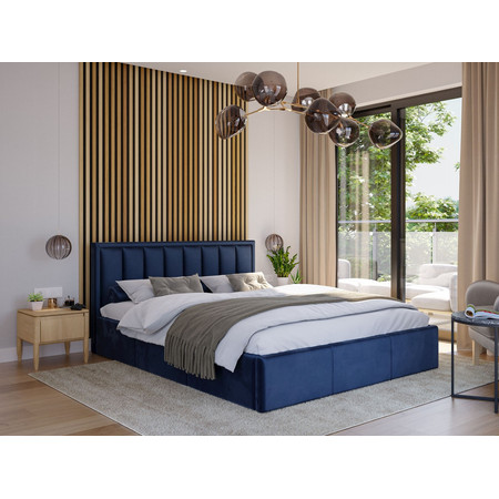 Čalouněná postel MOON rozměr 140x200 cm Tmavě modrá TT-FURNITURE