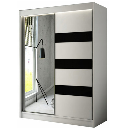 Kvalitní Šatní Skříň Lotse 250 cm Černý Mat-Bílý Mat Vanilka Furniture