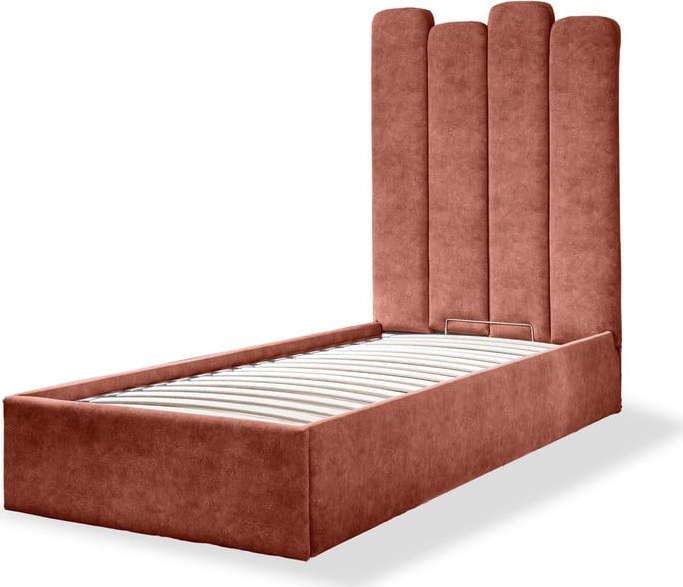 Čalouněná jednolůžková postel s úložným prostorem s roštem 90x200 cm v cihlové barvě Dreamy Aurora – Miuform Miuform