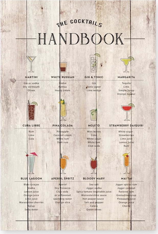 Dřevěná cedule 40x60 cm Cocktails Handbook - Really Nice Things Really Nice Things