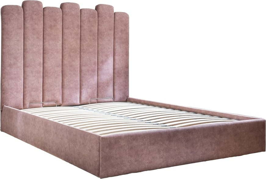 Růžová čalouněná dvoulůžková postel s úložným prostorem s roštem 140x200 cm Dreamy Aurora – Miuform Miuform