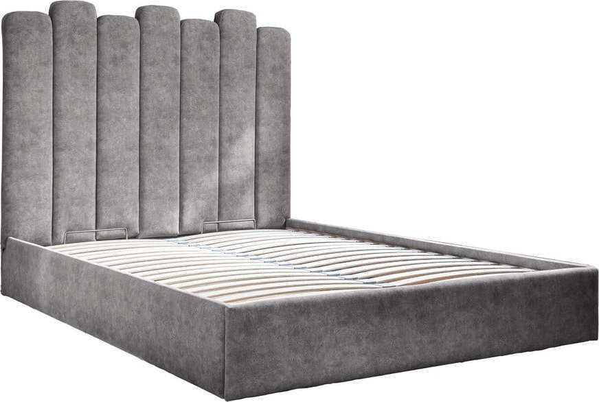 Šedá čalouněná dvoulůžková postel s úložným prostorem s roštem 160x200 cm Dreamy Aurora – Miuform Miuform
