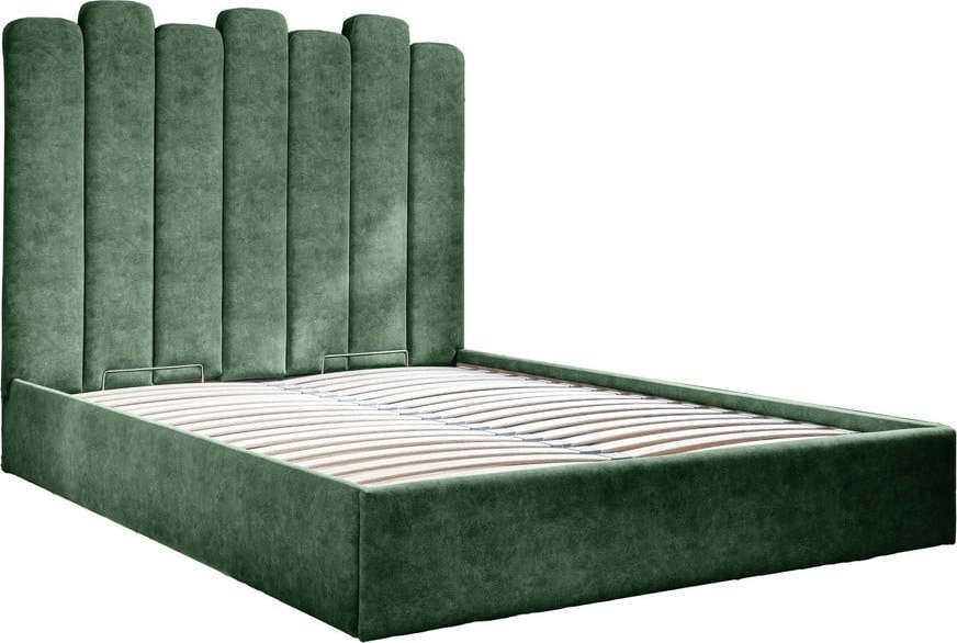 Zelená čalouněná dvoulůžková postel s úložným prostorem s roštem 160x200 cm Dreamy Aurora – Miuform Miuform