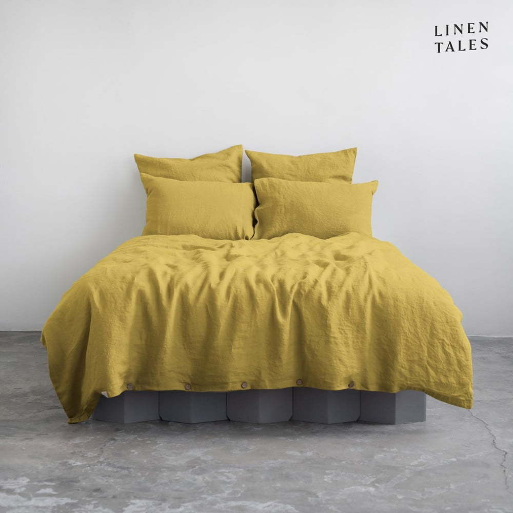 Žluté lněné prodloužené povlečení na jednolůžko 165x220 cm – Linen Tales Linen Tales