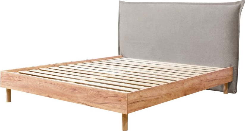 Světle šedá/přírodní dvoulůžková postel s roštem 180x200 cm Charlie – Bobochic Paris Bobochic Paris