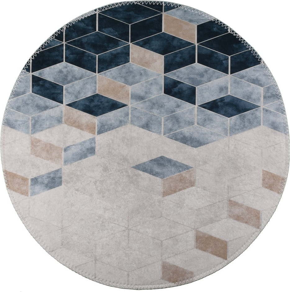 Bílo-modrý pratelný kulatý koberec ø 80 cm – Vitaus Vitaus