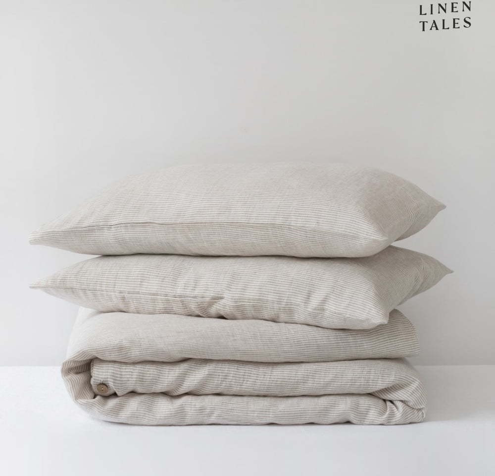 Bílobéžové lněné povlečení na jednolůžko 140x200 cm – Linen Tales Linen Tales