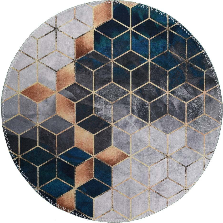Pratelný kulatý koberec v bílo-petrolejové barvě ø 100 cm – Vitaus Vitaus