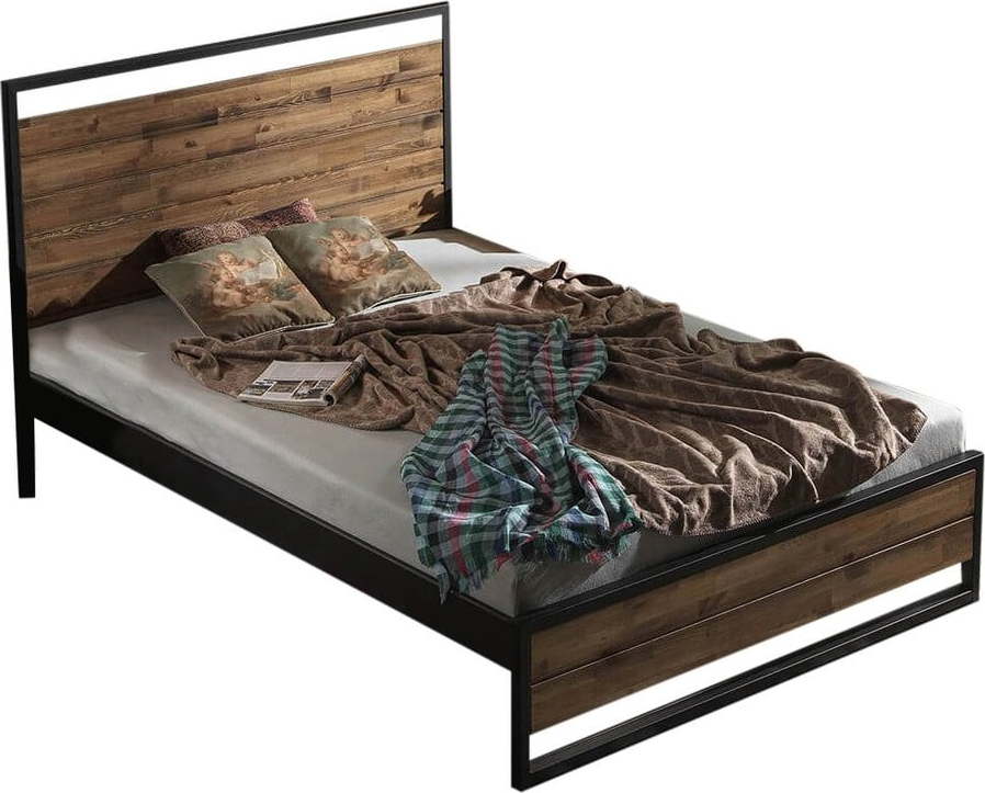 Dvoulůžková postel s roštem v černo-přírodní barvě 160x200 cm Ariane – Kalune Design Kalune Design