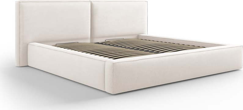 Béžová čalouněná dvoulůžková postel s úložným prostorem a roštem 200x200 cm Arendal – Cosmopolitan Design Cosmopolitan design