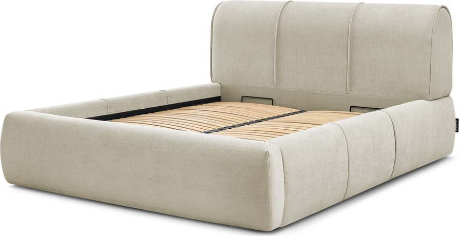 Béžová čalouněná dvoulůžková postel s úložným prostorem s roštem 180x200 cm Vernon – Bobochic Paris Bobochic Paris