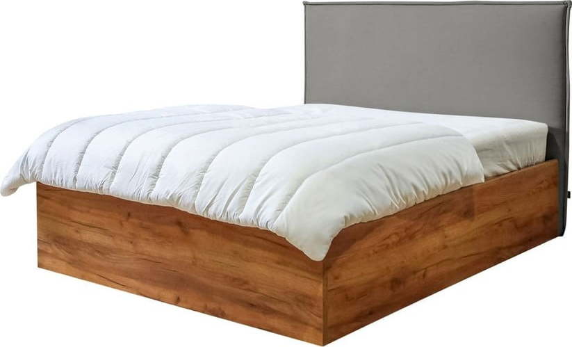 Šedo-přírodní dvoulůžková postel s úložným prostorem s roštem 140x190 cm Cara – Bobochic Paris Bobochic Paris