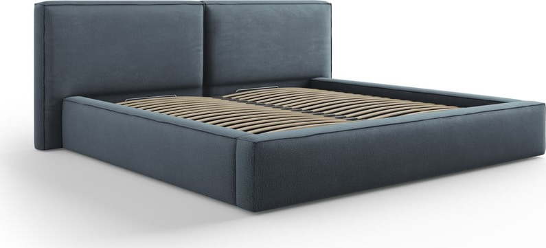 Tmavě modrá čalouněná dvoulůžková postel s úložným prostorem a roštem 200x200 cm Arendal – Cosmopolitan Design Cosmopolitan design